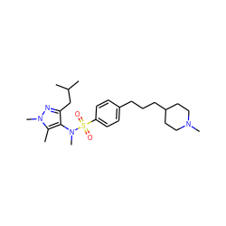 Cc1c(N(C)S(=O)(=O)c2ccc(CCCC3CCN(C)CC3)cc2)c(CC(C)C)nn1C ZINC000199941485