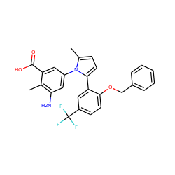 Cc1c(N)cc(-n2c(C)ccc2-c2cc(C(F)(F)F)ccc2OCc2ccccc2)cc1C(=O)O ZINC000028707713