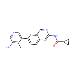 Cc1c(N)cncc1-c1ccc2cc(NC(=O)C3CC3)ncc2c1 ZINC000169700024