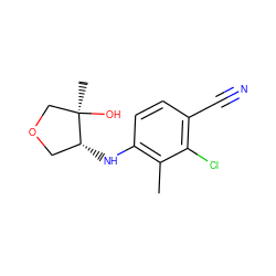 Cc1c(N[C@@H]2COC[C@@]2(C)O)ccc(C#N)c1Cl ZINC000145356868