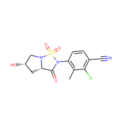 Cc1c(N2C(=O)[C@@H]3C[C@H](O)CN3S2(=O)=O)ccc(C#N)c1Cl ZINC000028822680