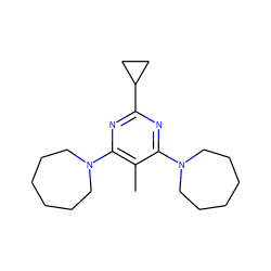 Cc1c(N2CCCCCC2)nc(C2CC2)nc1N1CCCCCC1 ZINC000028818481