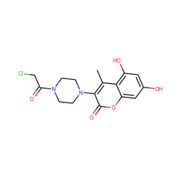 Cc1c(N2CCN(C(=O)CCl)CC2)c(=O)oc2cc(O)cc(O)c12 ZINC000045389805