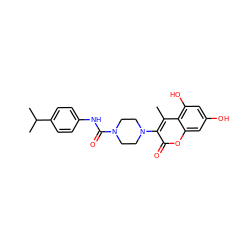 Cc1c(N2CCN(C(=O)Nc3ccc(C(C)C)cc3)CC2)c(=O)oc2cc(O)cc(O)c12 ZINC000045387192