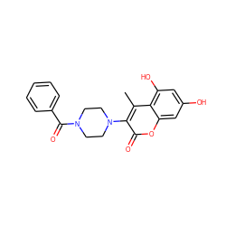 Cc1c(N2CCN(C(=O)c3ccccc3)CC2)c(=O)oc2cc(O)cc(O)c12 ZINC000045369648