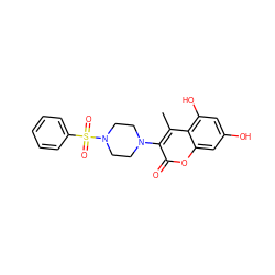 Cc1c(N2CCN(S(=O)(=O)c3ccccc3)CC2)c(=O)oc2cc(O)cc(O)c12 ZINC000045389487