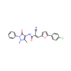 Cc1c(NC(=O)/C(C#N)=C/c2ccc(-c3ccc(Cl)cc3)o2)c(=O)n(-c2ccccc2)n1C ZINC000000835006