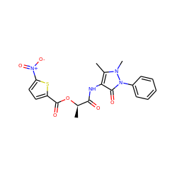 Cc1c(NC(=O)[C@@H](C)OC(=O)c2ccc([N+](=O)[O-])s2)c(=O)n(-c2ccccc2)n1C ZINC000002617140