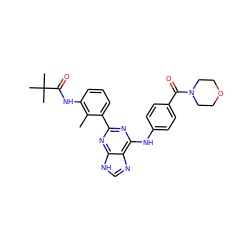 Cc1c(NC(=O)C(C)(C)C)cccc1-c1nc(Nc2ccc(C(=O)N3CCOCC3)cc2)c2nc[nH]c2n1 ZINC000169341177