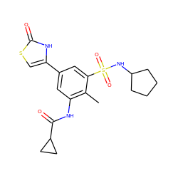 Cc1c(NC(=O)C2CC2)cc(-c2csc(=O)[nH]2)cc1S(=O)(=O)NC1CCCC1 ZINC000299872060