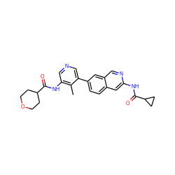 Cc1c(NC(=O)C2CCOCC2)cncc1-c1ccc2cc(NC(=O)C3CC3)ncc2c1 ZINC000144375518