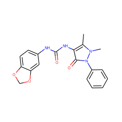 Cc1c(NC(=O)Nc2ccc3c(c2)OCO3)c(=O)n(-c2ccccc2)n1C ZINC000002858527