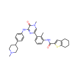 Cc1c(NC(=O)c2cc3c(s2)CCCC3)cccc1-c1cn(C)c(=O)c(Nc2ccc(C3CCN(C)CC3)cc2)n1 ZINC000299858291