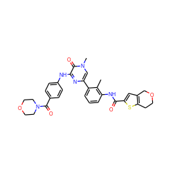 Cc1c(NC(=O)c2cc3c(s2)CCOC3)cccc1-c1cn(C)c(=O)c(Nc2ccc(C(=O)N3CCOCC3)cc2)n1 ZINC000299867651