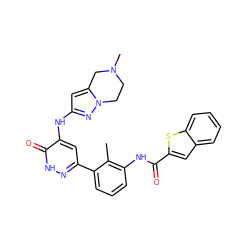 Cc1c(NC(=O)c2cc3ccccc3s2)cccc1-c1cc(Nc2cc3n(n2)CCN(C)C3)c(=O)[nH]n1 ZINC000139769323