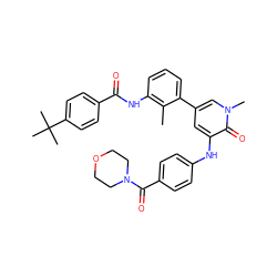 Cc1c(NC(=O)c2ccc(C(C)(C)C)cc2)cccc1-c1cc(Nc2ccc(C(=O)N3CCOCC3)cc2)c(=O)n(C)c1 ZINC000115153550