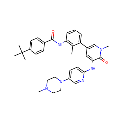 Cc1c(NC(=O)c2ccc(C(C)(C)C)cc2)cccc1-c1cc(Nc2ccc(N3CCN(C)CC3)cn2)c(=O)n(C)c1 ZINC000115853289