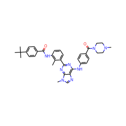 Cc1c(NC(=O)c2ccc(C(C)(C)C)cc2)cccc1-c1nc(Nc2ccc(C(=O)N3CCN(C)CC3)cc2)c2ncn(C)c2n1 ZINC000169341143