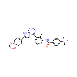 Cc1c(NC(=O)c2ccc(C(C)(C)C)cc2)cccc1-c1ncnc2[nH]c(C3=CCC4(CC3)OCCO4)cc12 ZINC000143195360