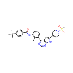 Cc1c(NC(=O)c2ccc(C(C)(C)C)cc2)cccc1-c1ncnc2[nH]c(C3=CCN(S(C)(=O)=O)CC3)cc12 ZINC000142909764