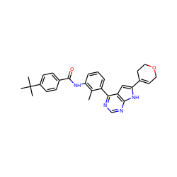 Cc1c(NC(=O)c2ccc(C(C)(C)C)cc2)cccc1-c1ncnc2[nH]c(C3=CCOCC3)cc12 ZINC000142911716