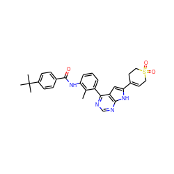 Cc1c(NC(=O)c2ccc(C(C)(C)C)cc2)cccc1-c1ncnc2[nH]c(C3=CCS(=O)(=O)CC3)cc12 ZINC000142979190