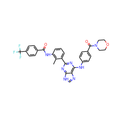 Cc1c(NC(=O)c2ccc(C(F)(F)F)cc2)cccc1-c1nc(Nc2ccc(C(=O)N3CCOCC3)cc2)c2nc[nH]c2n1 ZINC000169341173