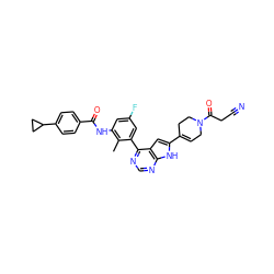 Cc1c(NC(=O)c2ccc(C3CC3)cc2)cc(F)cc1-c1ncnc2[nH]c(C3=CCN(C(=O)CC#N)CC3)cc12 ZINC000142978973