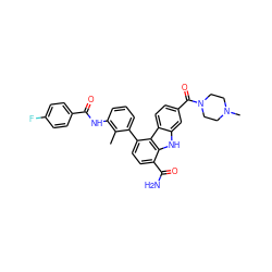 Cc1c(NC(=O)c2ccc(F)cc2)cccc1-c1ccc(C(N)=O)c2[nH]c3cc(C(=O)N4CCN(C)CC4)ccc3c12 ZINC000473135791