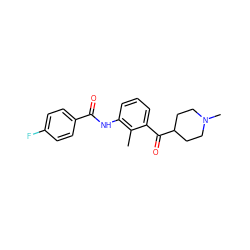 Cc1c(NC(=O)c2ccc(F)cc2)cccc1C(=O)C1CCN(C)CC1 ZINC000473097867