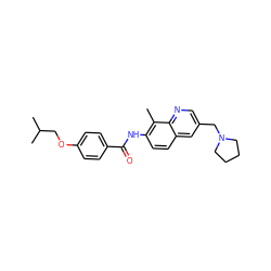 Cc1c(NC(=O)c2ccc(OCC(C)C)cc2)ccc2cc(CN3CCCC3)cnc12 ZINC000084687484