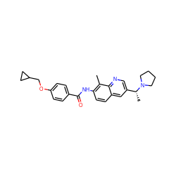 Cc1c(NC(=O)c2ccc(OCC3CC3)cc2)ccc2cc([C@@H](C)N3CCCC3)cnc12 ZINC000084705128