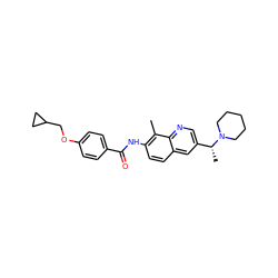 Cc1c(NC(=O)c2ccc(OCC3CC3)cc2)ccc2cc([C@@H](C)N3CCCCC3)cnc12 ZINC000084705133