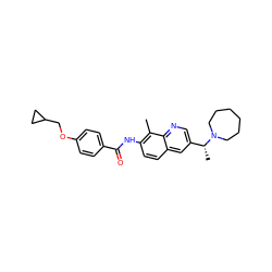 Cc1c(NC(=O)c2ccc(OCC3CC3)cc2)ccc2cc([C@@H](C)N3CCCCCC3)cnc12 ZINC000084705137