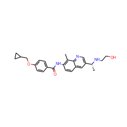 Cc1c(NC(=O)c2ccc(OCC3CC3)cc2)ccc2cc([C@@H](C)NCCO)cnc12 ZINC000084671952