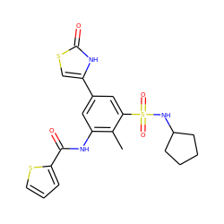 Cc1c(NC(=O)c2cccs2)cc(-c2csc(=O)[nH]2)cc1S(=O)(=O)NC1CCCC1 ZINC000299865565