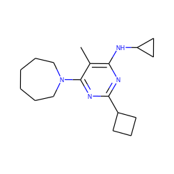 Cc1c(NC2CC2)nc(C2CCC2)nc1N1CCCCCC1 ZINC000034802282