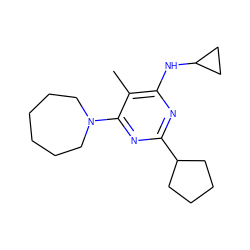 Cc1c(NC2CC2)nc(C2CCCC2)nc1N1CCCCCC1 ZINC000034802285