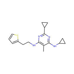 Cc1c(NCCc2cccs2)nc(C2CC2)nc1NC1CC1 ZINC000034802272