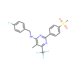 Cc1c(NCc2ccc(F)cc2)nc(-c2ccc(S(C)(=O)=O)cc2)nc1C(F)(F)F ZINC000029131956