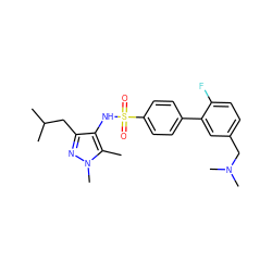 Cc1c(NS(=O)(=O)c2ccc(-c3cc(CN(C)C)ccc3F)cc2)c(CC(C)C)nn1C ZINC000199941116