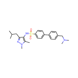 Cc1c(NS(=O)(=O)c2ccc(-c3ccc(CN(C)C)cc3)cc2)c(CC(C)C)nn1C ZINC000199942418