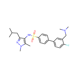 Cc1c(NS(=O)(=O)c2ccc(-c3ccc(F)c(CN(C)C)c3)cc2)c(CC(C)C)nn1C ZINC000199934378