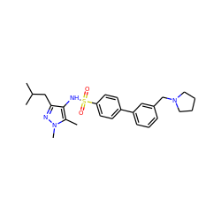 Cc1c(NS(=O)(=O)c2ccc(-c3cccc(CN4CCCC4)c3)cc2)c(CC(C)C)nn1C ZINC000199940319