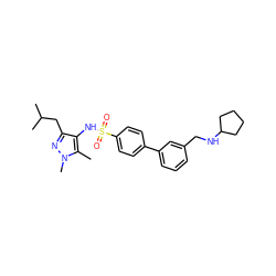 Cc1c(NS(=O)(=O)c2ccc(-c3cccc(CNC4CCCC4)c3)cc2)c(CC(C)C)nn1C ZINC000199935797