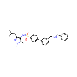 Cc1c(NS(=O)(=O)c2ccc(-c3cccc(CNCc4ccccc4)c3)cc2)c(CC(C)C)nn1C ZINC000199934987