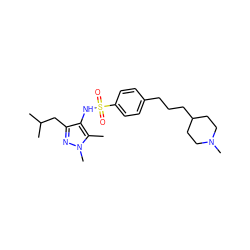 Cc1c(NS(=O)(=O)c2ccc(CCCC3CCN(C)CC3)cc2)c(CC(C)C)nn1C ZINC001772581306