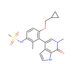 Cc1c(NS(C)(=O)=O)ccc(OCC2CC2)c1-c1cn(C)c(=O)c2[nH]ccc12 ZINC000146784227