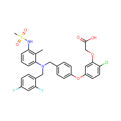 Cc1c(NS(C)(=O)=O)cccc1N(Cc1ccc(Oc2ccc(Cl)c(OCC(=O)O)c2)cc1)Cc1ccc(F)cc1F ZINC000014970221