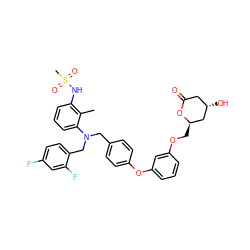 Cc1c(NS(C)(=O)=O)cccc1N(Cc1ccc(Oc2cccc(OC[C@@H]3C[C@@H](O)CC(=O)O3)c2)cc1)Cc1ccc(F)cc1F ZINC000028361881